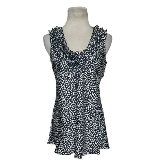 Spence black white print ruffle blouse size small - Picture 1 of 11